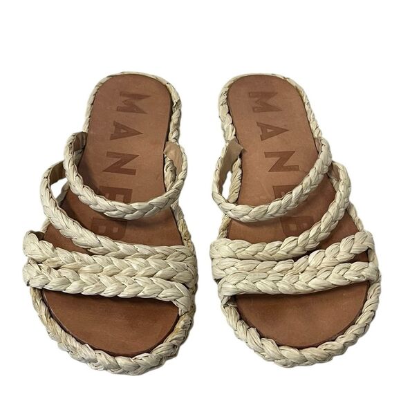 MANEBI | Cream Natural Raffia Flat Sandals Slip On Slides Women’s 7 - Picture 6 of 11